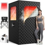 Infrared Sauna Box, 1400w Portable Steam Sauna Tent for Home & Indoor Use, 3L Personal Sauna Pod, Remote Control, Folding Chair, 15 Levels, 99-Min Timer,32″ x 32″ x 71″