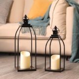 DARJEN Modern Farmhouse Lantern Decor Outdoor & Indoor- 17” 14” Black Metal Candle Lanterns for Christmas, Lanterns Decorative with 2 Flameless Candles for Porch,Patio,Home,Fireplace Mantle Decor