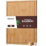 Kikcoin Bamboo Cutting Boards for Kitchen, Extra Large Wood Cutting Board with Rotating Kickstand & Juice Groove, Wooden Chopping Board for Meats Veges Fruits, Heavy Duty Serving Tray, 17 x 11.3 inch