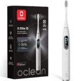 Spazzolino elettrico Oclean X Elite 10, Spazzolatura personalizzata AI, Touchscreen con tracciamento a 12 aree, 40° Oscillazione, 5 Modalità, Timer, 40 Giorni, Previsioni meteo, IPX7, Grigio
