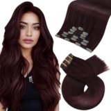 Moresoo Extension Capelli Clip Bordeaux Scuro 40 cm 120g Remy Extension Invisibili Facili da Indossare Extension Clip Capelli Veri Fasica Unica #99J