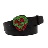 Buckle-Down Women’s Disney, Snow White Poison Apple Crystal Rhinestone, Black Vegan Leather Belt, 1.5″ Wide-Fits-39.5-45.5 Inches