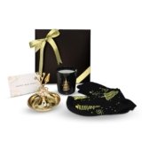 CharmLab Candle – Christmas Gift Set with Pine Tree Candle, Gold Decorative Candy Dish & Christmas Tree Socks in Premium Black Holiday Box – Perfect Holiday Present for Women & Men