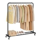 SONGMICS Stand Appendiabiti con Ruote, Attaccapanni, 2 Ruote con Freno, Camera da Letto, Portata fino a 50 kg, 38 x 110 x 141,5 cm, Nero Inchiostro HSR016BH01