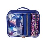 Conair 5 Piece Toiletry and Cosmetic Bag Set Under $30, Includes 4 Makeup Bags and 1 Travel Comb in Blue Palm Prints