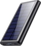 QTshine Power Bank Solare 26800mAh, USB C Caricatore Solare Portatile PD 3,0A Ricarica Rapida Batteria Esterna Caricabatterie 3 Uscite con Luci 4 LED Rapida per Smartphone, Tablet Ecc (A-Nero)