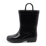 EUXTERPA Boys Girls Waterproof Rain Boots Kids Toddler Solid Color Boots with Easy On Handles, Black, Toddler Size 5