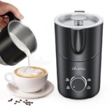COLDFILL Montalatte Elettrico – Cappuccinatore Elettrico 8 in 1, 400 ml Schiumalatte Elettrico per Cappuccino/Latte Macchiato, Latte Vegetale, Lavabile in Lavastoviglie, Nero