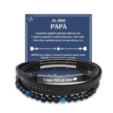 VGWON Regalo Festa Del Papà, Bracciale Uomo in Vera Pelle con Pietre Naturali, Regalo per Lui Marito Fidanzato Figlio Papà Nonno, Regali San Valentino Compleanno Natale Anniversario