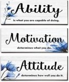 Office Decor 3 Pcs Flower Wooden Wall Hanging Art Ability Motivation Attitude Quotes Sign Blue Bathroom Decor Inspirational Quotes Art for Home Office 12 x 5 Inch