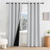 PONY DANCE Tende Termiche Isolanti per Interni 2 Pezzi L 140 x A 220 cm 100% Tende Oscuranti con Anelli Blackout Curtains per Salotto Eleganti, Bianco Grigiastro