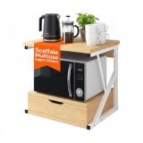 Avilia – Mobiletto Legno e Acciaio Multiuso, Scaffale Salvaspazio con Cassetto Integrato, Supporto Robusto per Piccoli Elettrodomestici, Cucina, Ufficio