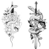 2 x tatuaggi temporanei a forma di spada e rose, XQB114 515