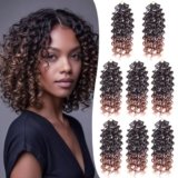 10 Inch 8 Packs Gogo Curl Crochet Hair Ombre Brown Pre Looped Ocean Wave Crochet Hair Deep Twist Curly Goddess Box Braids Synthetic Water Wave Braiding Hair for Women T1B/30