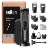 Braun Regolabarba Tagliacapelli Uomo, Rasoio Elettrico Barba e Capelli, 17-in-1 Styling Kit Per Barba, Capelli, Corpo, Naso e Orecchie, 100 Minuti Di Utilizzo, MGK7491 Nero