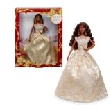 Barbie Signature 2025 Holiday Black Hair Fashion Doll Wearing Silver & Gold Gown, Seasonal Collector in Displayable Packaging & Stand