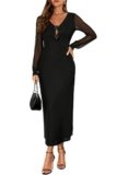 Newshows Women’s Elegant Gowns Formal Long Vestidos Prom Dresses Sheer Mesh Wedding Guest for Cocktail Evening Dress(Black,M)