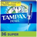 Tampax Pearl Tampons for Women, with LeakGuard Braid, Super Absorbency, Unscented, 36 Count
