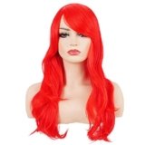 morvally 23″ Long Wig Big Wavy Heat Resistant Synthetic Straight Hair with Bangs for Cosplay Costume Halloween Party (Red)