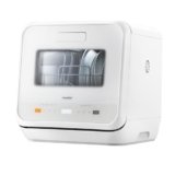 COMFEE’ Mini Lavastoviglie CDWMTO201D(W) Piccola lavastoviglie da tavolo con serbatoio dell’acqua integrato da 5 l, lavaggio a vapore, stoccaggio ventilato, classe energetica D – Bianco