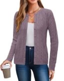 Arach&Cloz Womens 2025 Lightweight Button Down Long Sleeve Business Casual Clothes Crew Neck Soft Knit Fall Cardigan Winter Thanksgiving Fashion Outfits Trendy Ribbed Sweater Tops Purple