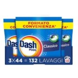 Dash Pods Detersivo Lavatrice In Capsule, 132 Lavaggi (3×44), Classico, Rimuove Le Macchie, Igienizza, Brillantezza Per I Capi