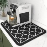 WLHFDC Tappetino Scolapiatti Assorbente Cucina 50x40cm,Tappetino Macchina Caffe,Super Assorbente Antiscivolo per Stoviglie Lavello Cucina(Scacchiera Nero)