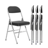 Chleby 4Pcs Comoda sedia pieghevole da cucina sedie pieghevoli in pelle sedia per visitatori con cuscino spesso sedie da pranzo pieghevoli adatte per cucina, interni, esterni, sala conferenze nero