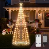 Outdoor Christmas Cone Tree Light with Star Topper, 6ft 265 LED Lightshow Christmas Tree with 8 Modes Timer Remote, Dimmable Artificial Tree for Porch Yard Patio Indoor Decorations, Warm White