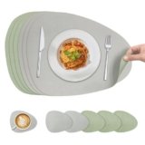KitchenBoss Tovagliette Americane Lavabili Tovaglietta Colazione, Tovaglietta Americana e Sottobicchieri Bifacciale Per Cucine, Tavoli da Pranzo e Uffici, Verde + Grigio, 40x30cm, 6 Set