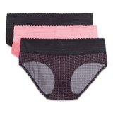 Warner’s Women’s Blissful Benefits No Muffin 3 Pack Hipster Panties, Black/Miami Pink/Miami Pink Octagon Print, 3XL