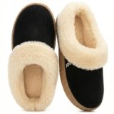 EverFoams Women’s Microsuede Slippers Comfy Memory Foam Non-slip Indoor House Shoes with Fuzzy Collar Ink Black, 7-8 US