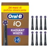 Oral-B Testine di Ricambio iO Radiant White Nere, 8 Testine Rotonde Originali per Spazzolino Elettrico Donna, Setole Angolate e Setole Lucidanti, Pulizia Denti