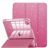 INFILAND Custodia per iPad 11 Generazione A16 11 Pollici 2025/iPad 10 Generazione 10,9 Pollici 2022,Glitterata con Retro Trasparente Brillante, Portapenne, per Bambini e Ragazze (Rosa)