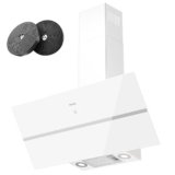 Cappa Aspirante 90 cm, IsEasy Cappa Cucina 90 cm, 571 m³/h Aspirazione, 4 Livelli di Regolazione, Staffa Inclinazione 45°, 1-9 Min Spegnimento Ritardato, 61dB, Bianco, Efficienza A++