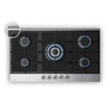 Klarstein Verosteel Piano Cottura Gas 5 Fuochi – 10400W, Vetro & Acciaio Inox, 90cm, GPL/Naturale, Accensione Elettrica, Sicurezza Fiamma, Fornello a Gas, Kit Incluso