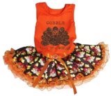 Petitebella Brown Gobble Turkey Till You Wobble Puppy Dog Dress (Orange/Brown Turkeys Lace, Small)
