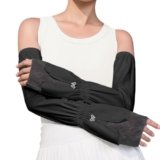 RainFlowwer Black UV Sun Protection Arm Sleeves for Women, Cooling Driving Cycling Sleeves Long Women with Lace Patchwork Cuffs and Rhinestone Bow