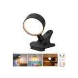 Leselampe Bett Klemme, LED Klemmlampe Akku mit 5000mAh, Klemmlampe Bett mit 3 Farben Dimmbar Touch Fernbedienung, 360° Flexibel Bettlampe Klemmleuchte Kabellos mit Timer und Speicherfunktion