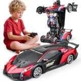 Holyton 1:10 Scale Transforming RC Car & Robot with Gesture Control, 80 Mins Play (2 Batteries), One-Button Transformation, LED Lights & Sound Effects – STEM Gift for Boys & Girls Ages 5-12
