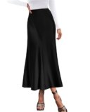 KIRUNDO Women Spring Summer Satin Maxi Skirt 2026 Trendy High Waisted Wedding Cocktail Party Work Silk A-Line Formal Skirts(Black, X-Large)
