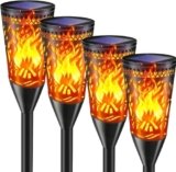 Lampade Solari da Giardino, 4 Pezzi, Lampada a Effetto Fiamma Solare, IP65 Impermeabile, 2 Modalità di Illuminazione, Adatto per Cortile, Vaso, Terrazza, Sentiero, Prato