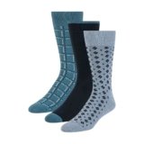 Ted Baker Men’s 3 Pack Pattern Crew Dress Socks, Blue, OS