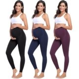 URUWASHI Womens Maternity Leggings Over The Belly Seamless Workout Pregnancy Pants High Waist Maternity Activewear for Women (UR092M-B/NB/Pu)