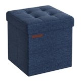 SONGMICS Pouf Contenitore da 38 cm, Cassapanca Pieghevole, Panca Contenitore, Poggiapiedi, per Camera da Letto Ingresso Soggiorno, Blu Notte LSF027Q02