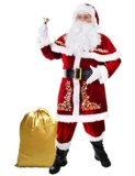 Ahititi Santa Costume for Men 12pcs Set Red Deluxe Velvet Christmas Party Cosplay for Adult Santa Claus Suit 2XL