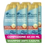 Head & Shoulders DermaXPro Shampoo Antiforfora Protezione Anti-Caduta 6x250ml con Caffeina e Complesso di Ceramidi Idrata Cute Secca e Capelli Fragili e Aiuta a Rinforzare la Barriera Cutanea