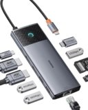 Baseus Docking Station Dual Monitor,10 Gbps 10 in 1 Docking Station con 2 HDMI Single 4K @120Hz, Dual 4K @ 60 Hz, 10 Gbps USB-A e USB-C, Gigabit Ethernet e PD 100 W per iPhone 15/Dell/HP/Lenovo e più