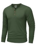 TACVASEN Maglia Henley T Shirt Uomo Cotone Maglietta Uomo Manica Lunga Sottogiacca Elegante Base con Sfilo Bottoni Pullover Casual Verde Militare, L