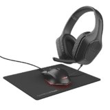 Trust Gaming GXT 790 Tridox Pacchetto Gaming 3-in-1 – Cuffie Leggere con Driver da 50 mm, Jack Audio 3.5 mm, Mouse con Filo USB 200-6400 DPI, Tappetino, Pack per PC, Portatile, Computer – Nero
